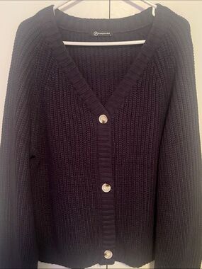 Pretty Garden Navy Ribbed V‑Neck Button Cardigan Sweater NWOT Size Large